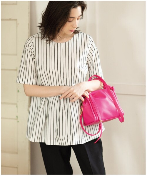 ペプラムデザインブラウス/シャツ【洗濯機洗い可/イージーケア】