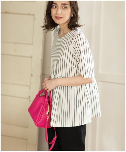 ペプラムデザインブラウス/シャツ【洗濯機洗い可/イージーケア】