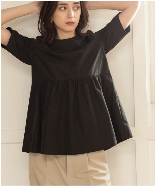 ペプラムデザインブラウス/シャツ【洗濯機洗い可/イージーケア】