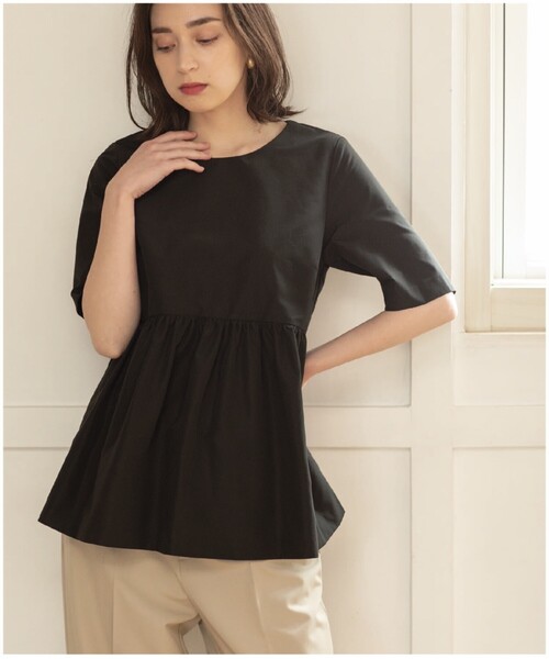 ペプラムデザインブラウス/シャツ【洗濯機洗い可/イージーケア】