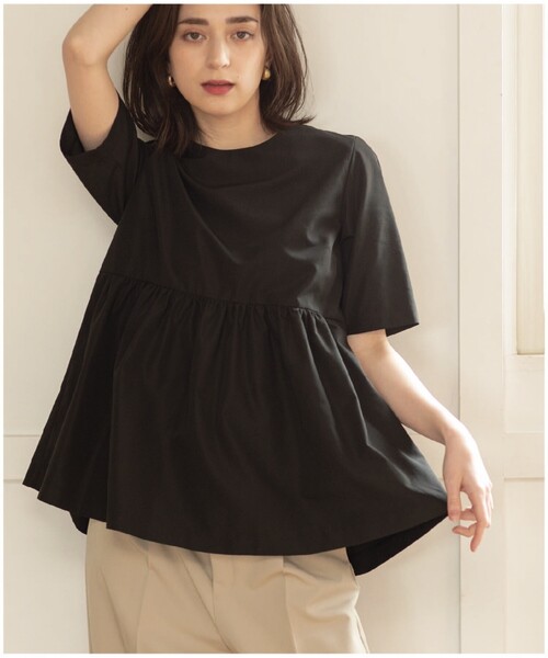 ペプラムデザインブラウス/シャツ【洗濯機洗い可/イージーケア】