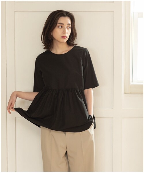 ペプラムデザインブラウス/シャツ【洗濯機洗い可/イージーケア】