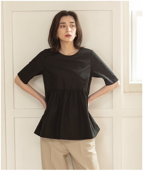 ペプラムデザインブラウス/シャツ【洗濯機洗い可/イージーケア】