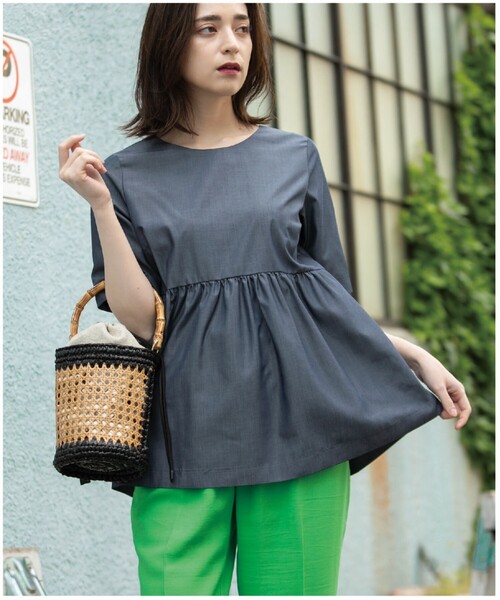 ペプラムデザインブラウス/シャツ【洗濯機洗い可/イージーケア】