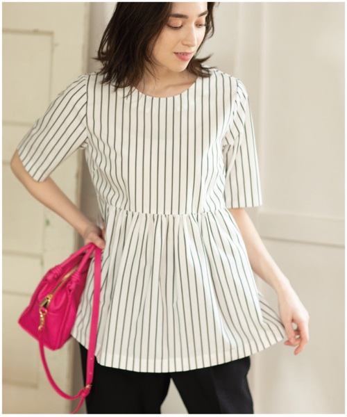 ペプラムデザインブラウス/シャツ【洗濯機洗い可/イージーケア】