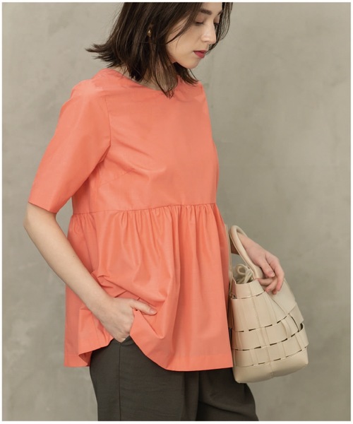 ペプラムデザインブラウス/シャツ【洗濯機洗い可/イージーケア】