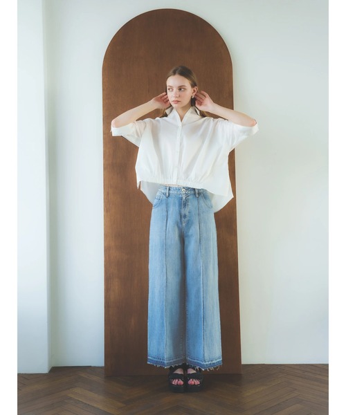 Editt by YECCA VECCA（エディットバイイェッカヴェッカ）の「綿麻バギーデニムパンツ（デニムパンツ・レディース・インディゴブルー/ライトインディゴブルー・M/S）」の12枚目の写真