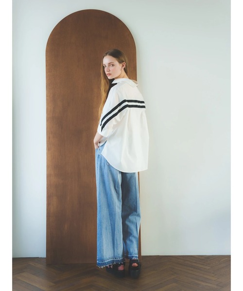 Editt by YECCA VECCA（エディットバイイェッカヴェッカ）の「綿麻バギーデニムパンツ（デニムパンツ・レディース・インディゴブルー/ライトインディゴブルー・M/S）」の16枚目の写真