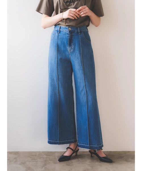 Editt by YECCA VECCA（エディットバイイェッカヴェッカ）の「綿麻バギーデニムパンツ（デニムパンツ・レディース・インディゴブルー/ライトインディゴブルー・M/S）」の10枚目の写真