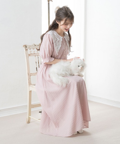 セール】レース襟エアリージャガードワンピース（ワンピース