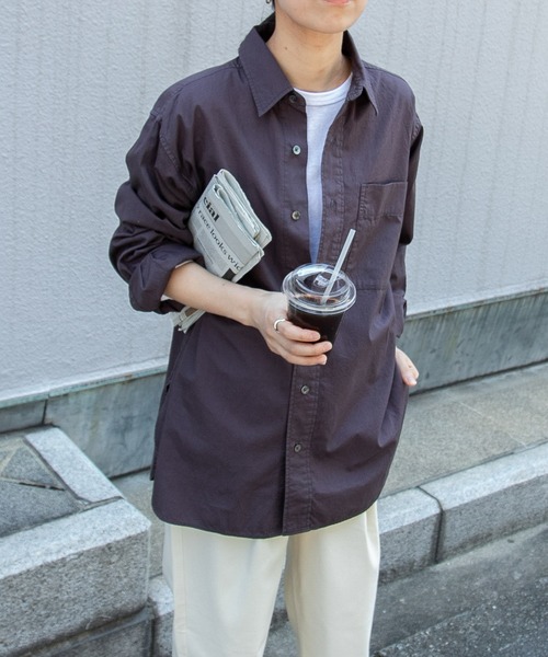 FORK&SPOON（フォークアンドスプーン）の「FORK&SPOON　ガーメントダイR/Cシャツ（シャツ/ブラウス・レディース・チャコールグレー/ベージュ・1）」の2枚目の写真