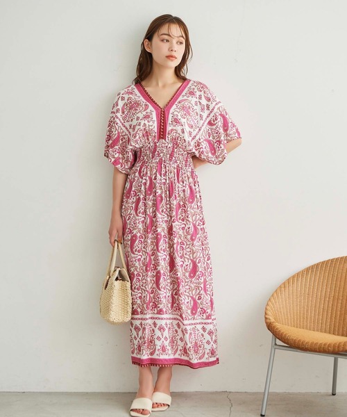 Edit Sheen（エディットシーン）の「エスニック柄ワンピース（ワンピース・レディース・ピンク/ブルー・M）」の4枚目の写真