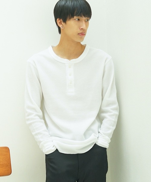 JEMORGAN(ジェーイーモーガン)の「【JEMORGAN/ジェーイーモーガン】ワッフルヘンリーネックロンT(Tシャツ/カットソー・メンズ・ホワイト/アイボリー/ブラック/杢グレー/ネイビー/カーキ・X-LARGE/MEDIUM/LARGE)」の2枚目の写真