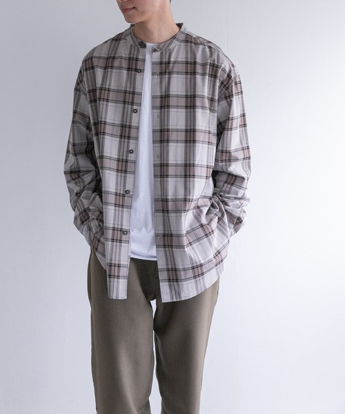 FORK&SPOON（フォークアンドスプーン）の「FORK&SPOON　TRチェックバンドカラーシャツ（シャツ/ブラウス・メンズ・グレー系その他/ネイビー・5/4）」の3枚目の写真