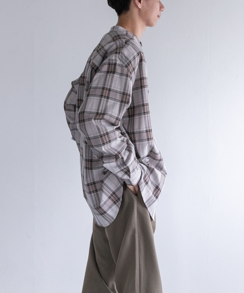 FORK&SPOON（フォークアンドスプーン）の「FORK&SPOON　TRチェックバンドカラーシャツ（シャツ/ブラウス・メンズ・グレー系その他/ネイビー・5/4）」の4枚目の写真