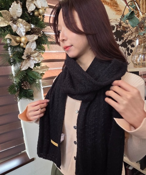 ブラックニットマフラー WILLFULLY - coarse knit cable fringe muffler / フリンジケーブル