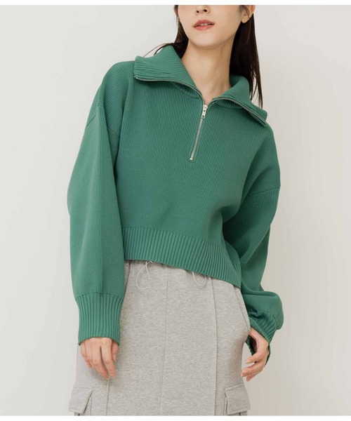 ANAP(アナップ)の「クロップドハーフジップスポンジニットトップス(ニット/セーター・レディース・ブラック/グリーン/グレー・FREE)」の3枚目の写真