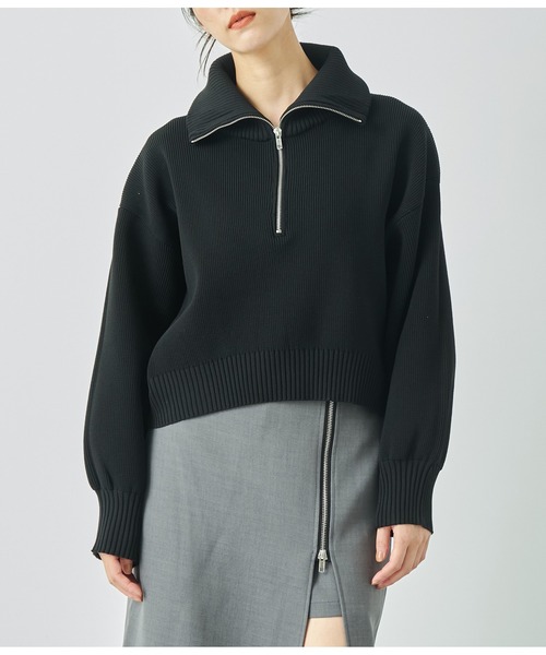 ANAP(アナップ)の「クロップドハーフジップスポンジニットトップス(ニット/セーター・レディース・ブラック/グリーン/グレー・FREE)」の2枚目の写真