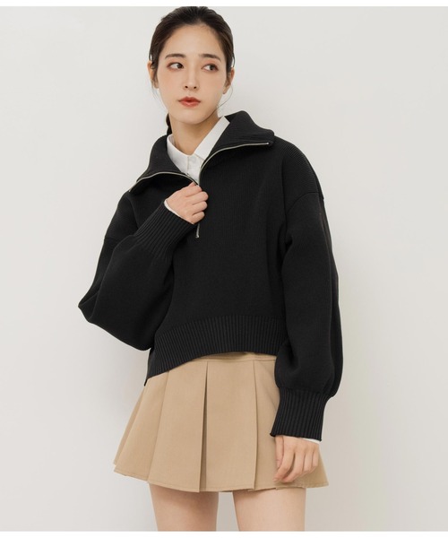 ANAP(アナップ)の「クロップドハーフジップスポンジニットトップス(ニット/セーター・レディース・ブラック/グリーン/グレー・FREE)」の15枚目の写真