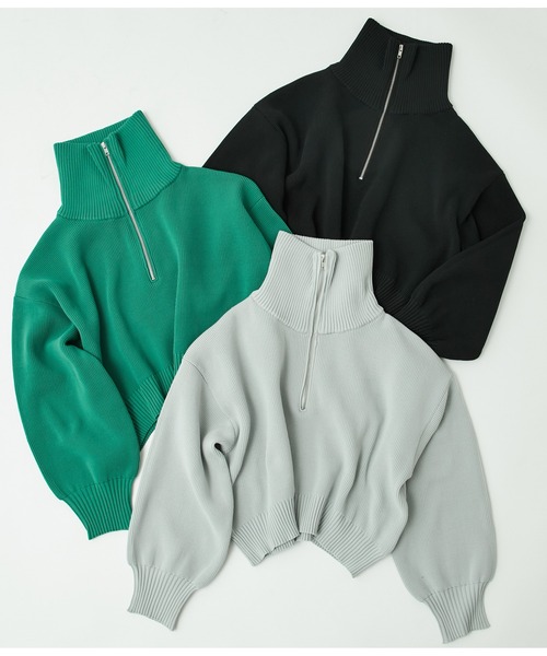 ANAP(アナップ)の「クロップドハーフジップスポンジニットトップス(ニット/セーター・レディース・ブラック/グリーン/グレー・FREE)」の13枚目の写真