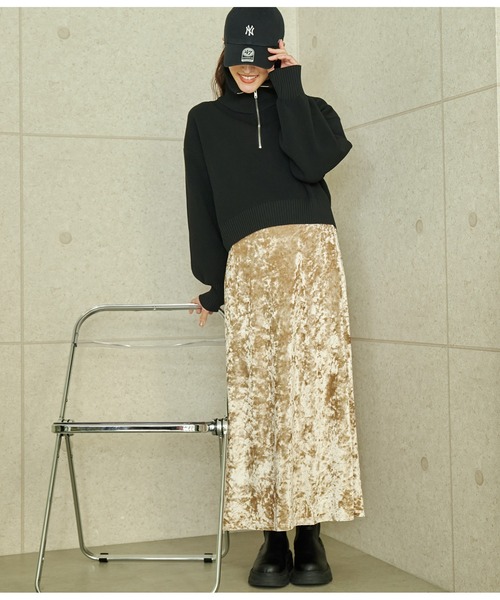 ANAP(アナップ)の「クロップドハーフジップスポンジニットトップス(ニット/セーター・レディース・ブラック/グリーン/グレー・FREE)」の6枚目の写真