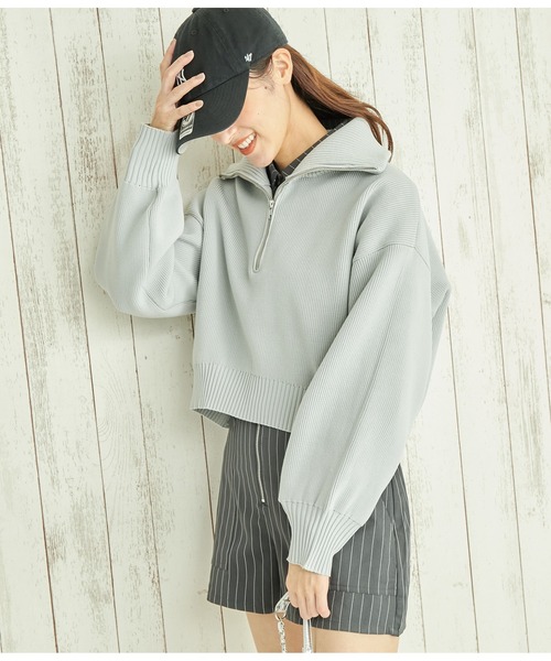 ANAP(アナップ)の「クロップドハーフジップスポンジニットトップス(ニット/セーター・レディース・ブラック/グリーン/グレー・FREE)」の8枚目の写真