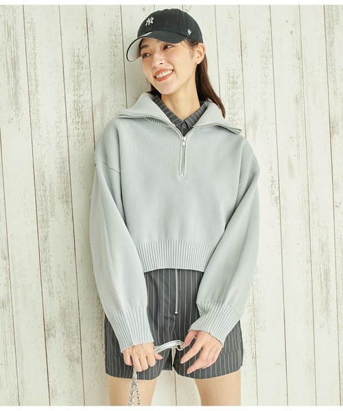 ANAP(アナップ)の「クロップドハーフジップスポンジニットトップス(ニット/セーター・レディース・ブラック/グリーン/グレー・FREE)」の7枚目の写真