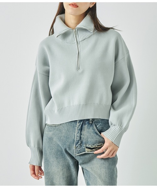 ANAP(アナップ)の「クロップドハーフジップスポンジニットトップス(ニット/セーター・レディース・ブラック/グリーン/グレー・FREE)」の12枚目の写真