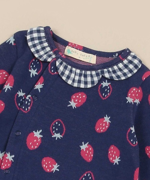 baby cheer(ベイビーチアー)の「いちごジャカードカバーオール(ロンパース・キッズ・キナリ/ネイビー・70cm/80cm)」の5枚目の写真