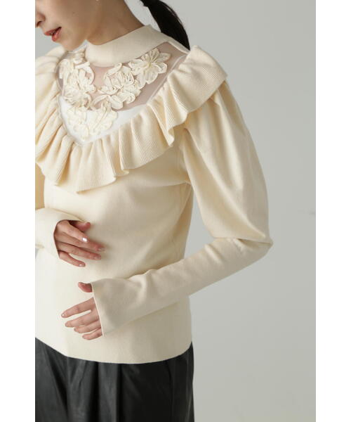 JILL STUART（ジルスチュアート）の「リボンシシュウパフスリーブニット（ニット/セーター・レディース・ブラック/ホワイト・FREE）」の17枚目の写真