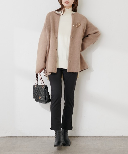 natural couture(ナチュラルクチュール)の「TCポンチ裏起毛スキニーパンツ(その他パンツ・レディース・アイボリー/ブラック/ブラウン・MEDIUM/SMALL)」の1枚目の写真