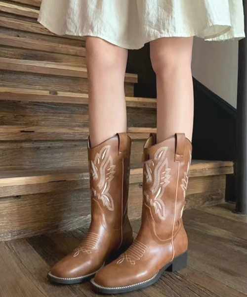 Futier land（フューティアランド）の「スクエアトゥミドルウエスタンブーツ（ブーツ・レディース・ブラウン・38/40/36/37/39）」の3枚目の写真