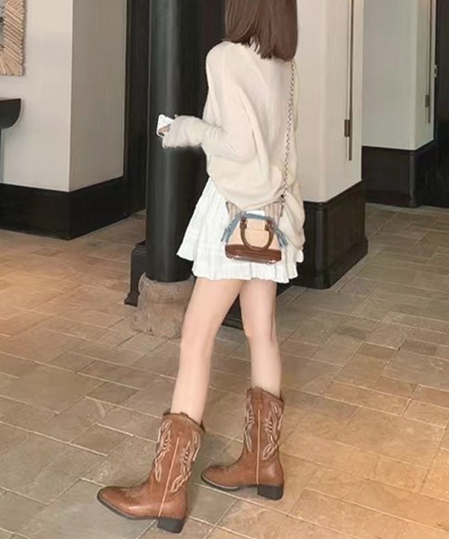 Futier land（フューティアランド）の「スクエアトゥミドルウエスタンブーツ（ブーツ・レディース・ブラウン・38/40/36/37/39）」の4枚目の写真