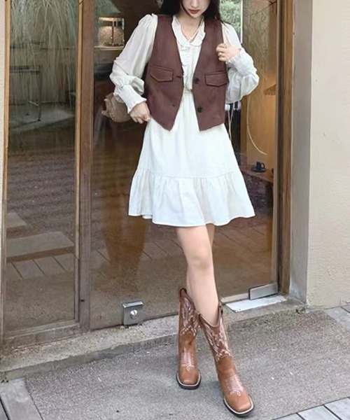 Futier land（フューティアランド）の「スクエアトゥミドルウエスタンブーツ（ブーツ・レディース・ブラウン・38/40/36/37/39）」の7枚目の写真