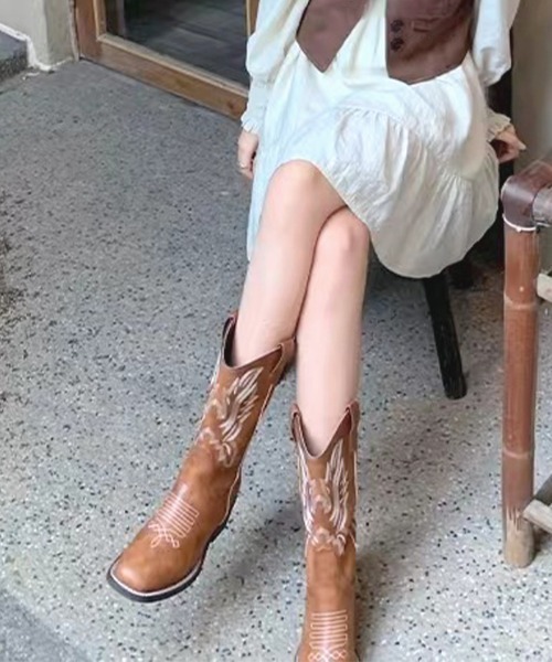 Futier land（フューティアランド）の「スクエアトゥミドルウエスタンブーツ（ブーツ・レディース・ブラウン・38/40/36/37/39）」の8枚目の写真