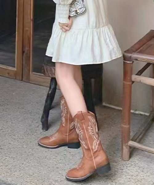 Futier land（フューティアランド）の「スクエアトゥミドルウエスタンブーツ（ブーツ・レディース・ブラウン・38/40/36/37/39）」の9枚目の写真