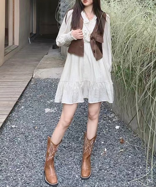 Futier land（フューティアランド）の「スクエアトゥミドルウエスタンブーツ（ブーツ・レディース・ブラウン・38/40/36/37/39）」の10枚目の写真