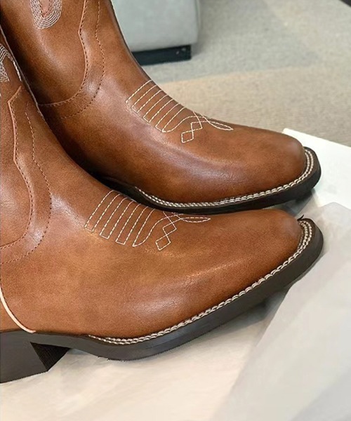 Futier land（フューティアランド）の「スクエアトゥミドルウエスタンブーツ（ブーツ・レディース・ブラウン・38/40/36/37/39）」の11枚目の写真