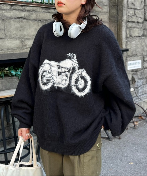 CPCM(シーピーシーエム)の「モヘアライクモチーフニット(ニット/セーター・メンズ・ネイビー/ブラック/オフホワイト・MEDIUM/LARGE)」の2枚目の写真