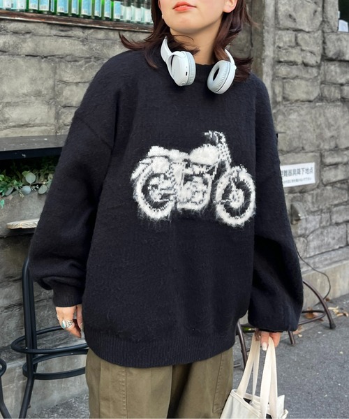 CPCM(シーピーシーエム)の「モヘアライクモチーフニット(ニット/セーター・メンズ・ネイビー/ブラック/オフホワイト・MEDIUM/LARGE)」の4枚目の写真