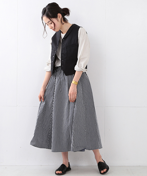 BEAMS BOY / ワーク ストライプ サーキュラー スカート ② BEAMS BOY（ビームスボーイ）の「BEAMS BOY / インディゴ