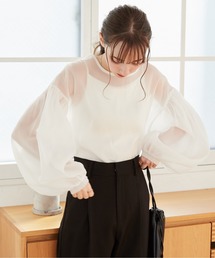 ANGIE（アンジー）の「ギャザー バルーンスリーブ シアーブラウス（シャツ/ブラウス）」