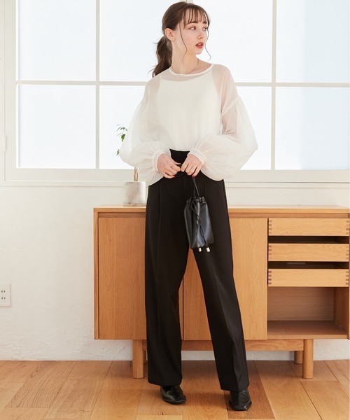 ANGIE（アンジー）の「ギャザー バルーンスリーブ シアーブラウス（シャツ/ブラウス・レディース・ライトグレー/ホワイト/ブラック/アイボリー・FREE）」の7枚目の写真