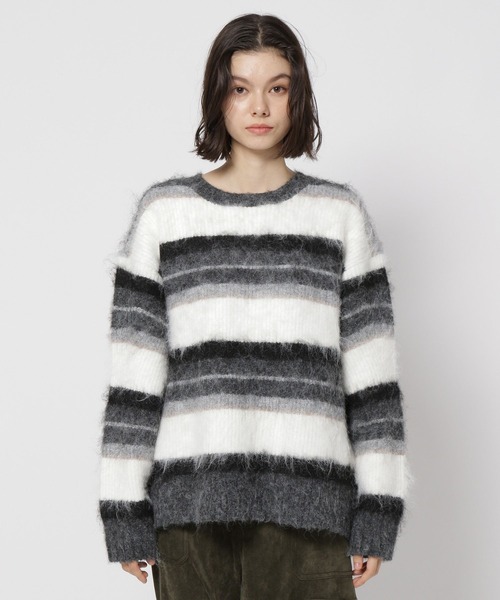 niko and...（ニコアンド）の「ブラッシュボーダーニット（ニット/セーター・レディース・ブルー/ブラック/アイボリー・BIG(L)/SHORT）」の12枚目の写真