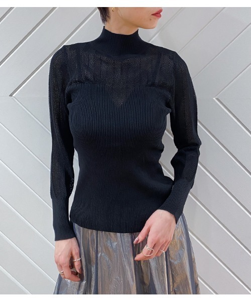 Desert　Rose（デザートローズ）の「【DESERT ROSE/デザートローズ】リブビスチェ風ハイネックプルオーバー（ニット/セーター・レディース・ブラック・FREE）」の8枚目の写真