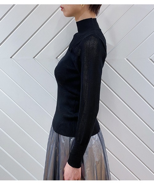 Desert　Rose（デザートローズ）の「【DESERT ROSE/デザートローズ】リブビスチェ風ハイネックプルオーバー（ニット/セーター・レディース・ブラック・FREE）」の9枚目の写真