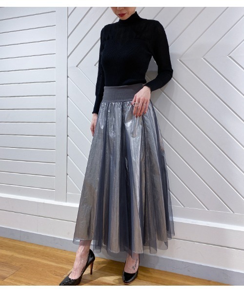 Desert　Rose（デザートローズ）の「【DESERT ROSE/デザートローズ】リブビスチェ風ハイネックプルオーバー（ニット/セーター・レディース・ブラック・FREE）」の3枚目の写真