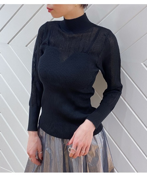 Desert　Rose（デザートローズ）の「【DESERT ROSE/デザートローズ】リブビスチェ風ハイネックプルオーバー（ニット/セーター・レディース・ブラック・FREE）」の6枚目の写真
