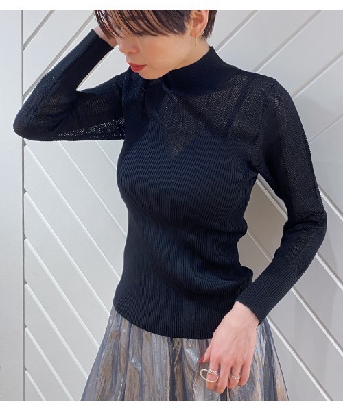 Desert　Rose（デザートローズ）の「【DESERT ROSE/デザートローズ】リブビスチェ風ハイネックプルオーバー（ニット/セーター・レディース・ブラック・FREE）」の7枚目の写真