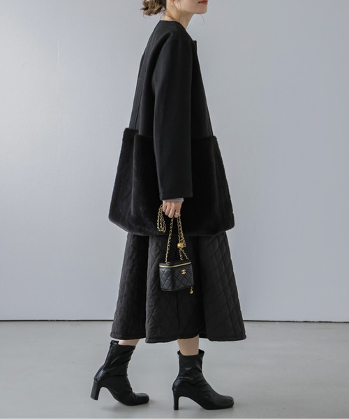 AMELY(エミリー)の「エコファーノーカラーコート(ダウンジャケット/コート・レディース・ブラック/アイボリー/グレイッシュベージュ・フリー)」の5枚目の写真